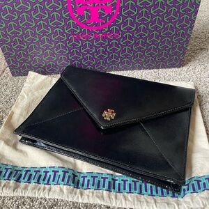 Tory Burch Black and Gold Accent Clutch